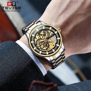 TEVISE New Men's Luminous Day and Night Stars Mechanical Watch Net Red with The